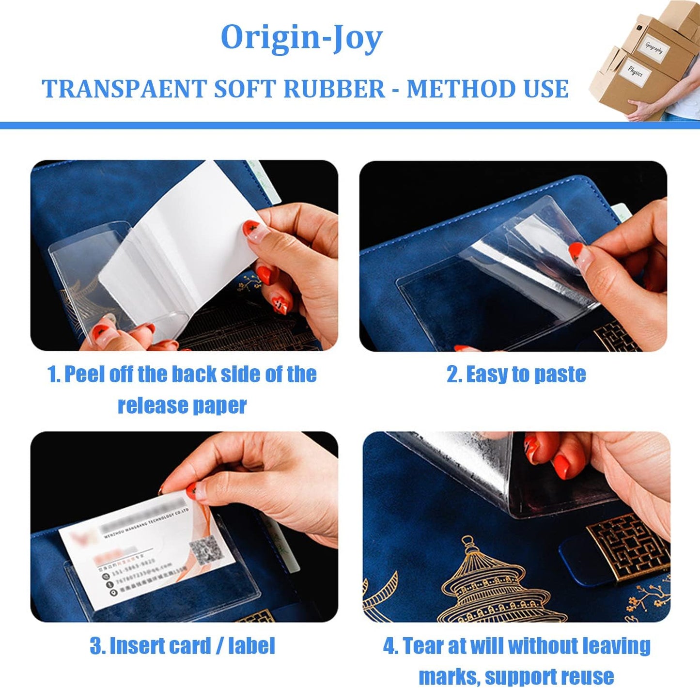 Origin-Joy 25 PCS Self-Adhesive Index Label Pockets, Clear Plastic Peel & Stick Card Holders with Top Open for Loading (5 x 3 inch)