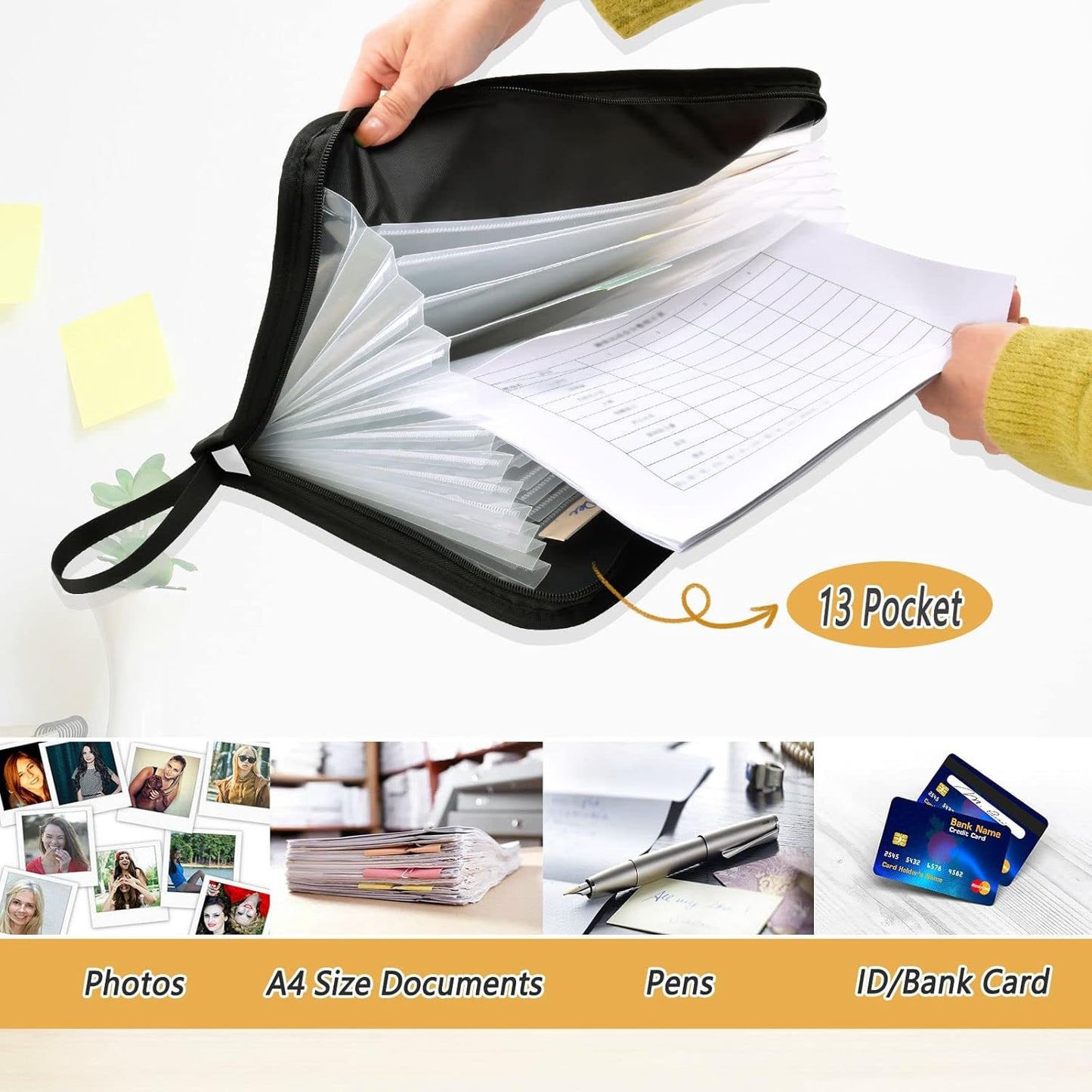 Bald Eagle Expanding File Folder 13 Pockets with Zipper Expandable Filing Folders Accordion Document Files Organizer for A4 Letter Size Paper