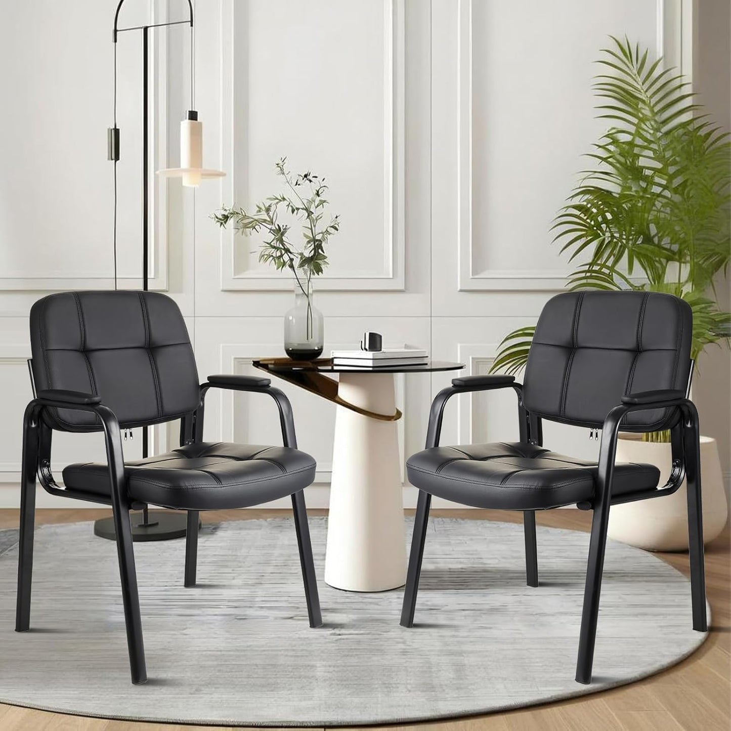 CLATINA Waiting Room Guest Chair with Bonded Leather Padded Arm Rest for Office Reception and Conference Desk Black 8 Pack