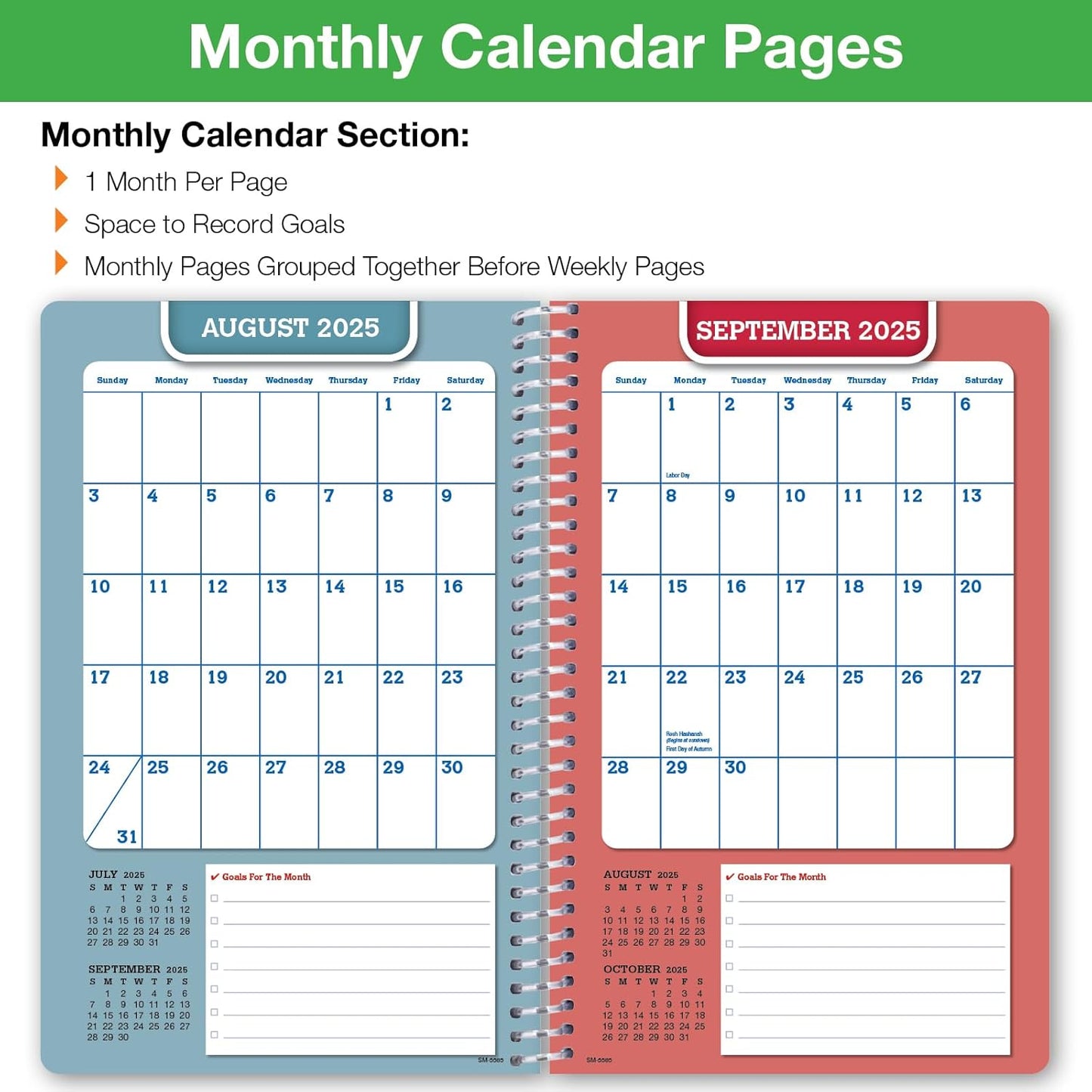 Global Datebooks Dated Middle School or High School Student Planner for Academic Year 2025-2026 Includes Ruler/Bookmark and Planning Stickers (Matrix Style - 5.5"x8.5" - Spectrum)