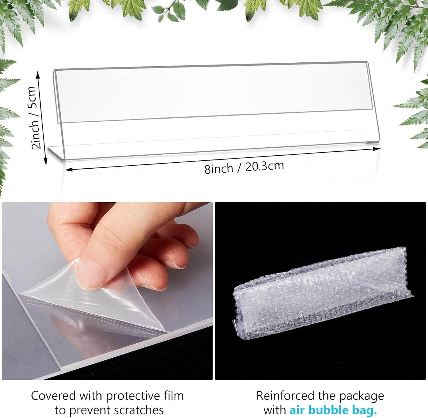 Yalikop 40 Pcs Acrylic Name Plates for Desk 2 x 8 Inches Clear Slant Back Sign Holder Stand License Label Holder for Back to School Classroom Office Conference Business Meeting Table Display