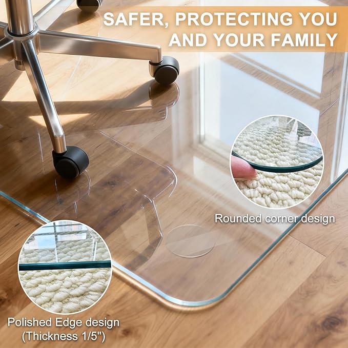 Azadx Tempered Glass Chair Mat for Carpet 40" x 48" Heavy Duty Office Chair Mat - Image 4