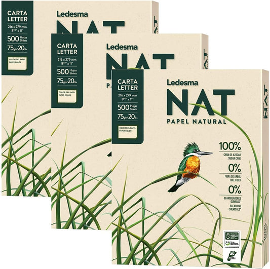 Letter Size (8.5"x11") Natural Sugarcane Pulp Printer Paper, For All Office And Photocopy Printers, Designs, Crafts (3 Reams (1500 Sheets))