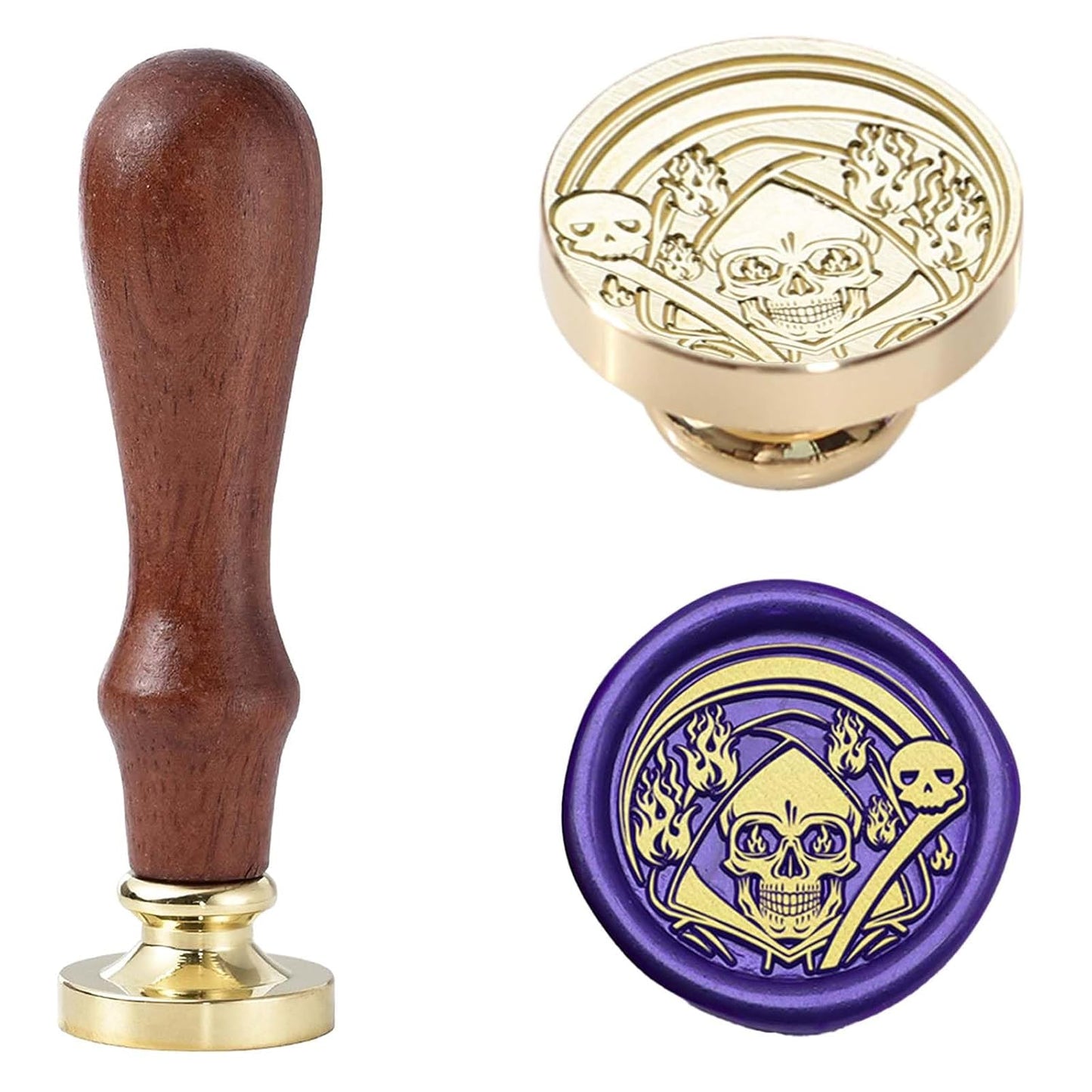Halloween Wax Seal Stamp - Skeleton Grim Reaper Seald Stamp,0.98 inch/25mm Evil Ghost Fire Sealing Stamp for Envelopes,Letters,Handicraft DIY and Creative Gifts