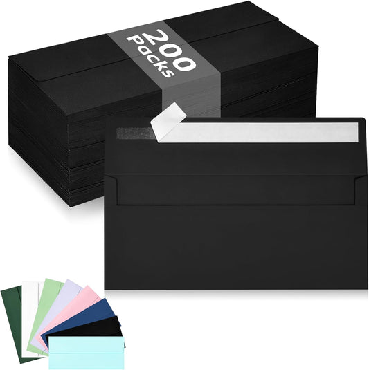 200 Pack #10 Business Envelopes, Black Standard Envelopes Self Seal, Letter Size Business Mailing Envelopes for Checks Letters Invoices Statements Birthday Graduation Wedding,4 1/8 x 9 1/2 Inch