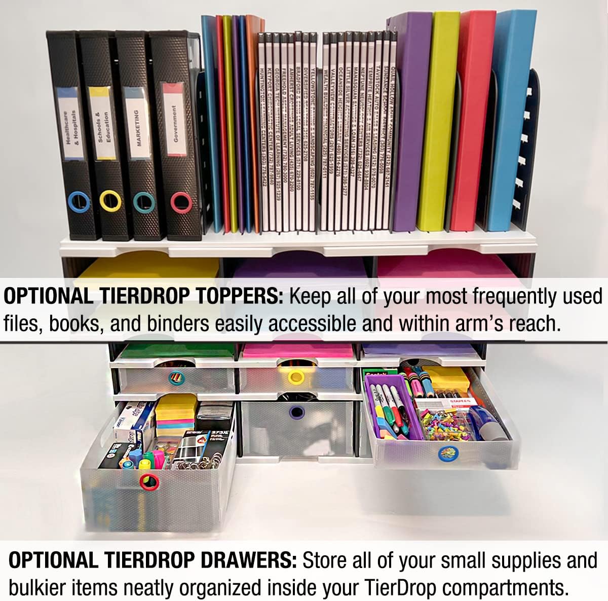 Ultimate Office TierDrop Desktop Organizer Document, Forms, Mail, and Classroom Sorter. 24 Letter Size Compartments with Optional Add-On Tiers for Easy Expansion - Gray w/Black