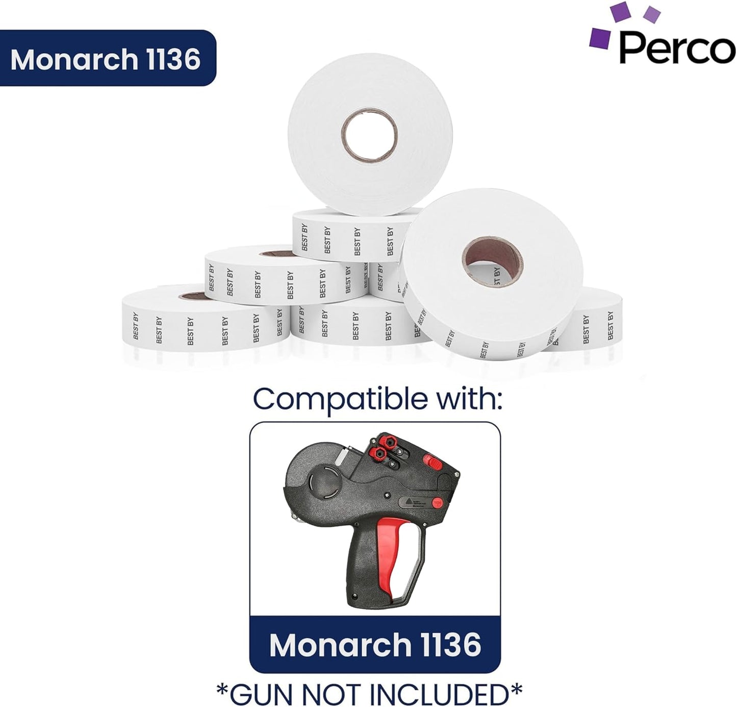 Perco Best by Labels for Monarch 1136 Price Gun - 8 Rolls, 14,000 Marking Labels