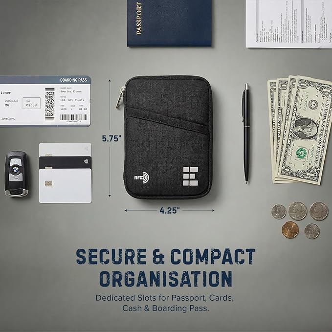 Zero Grid RFID Passport Holder & Travel Wallet, Zippered Wallet - Image 3