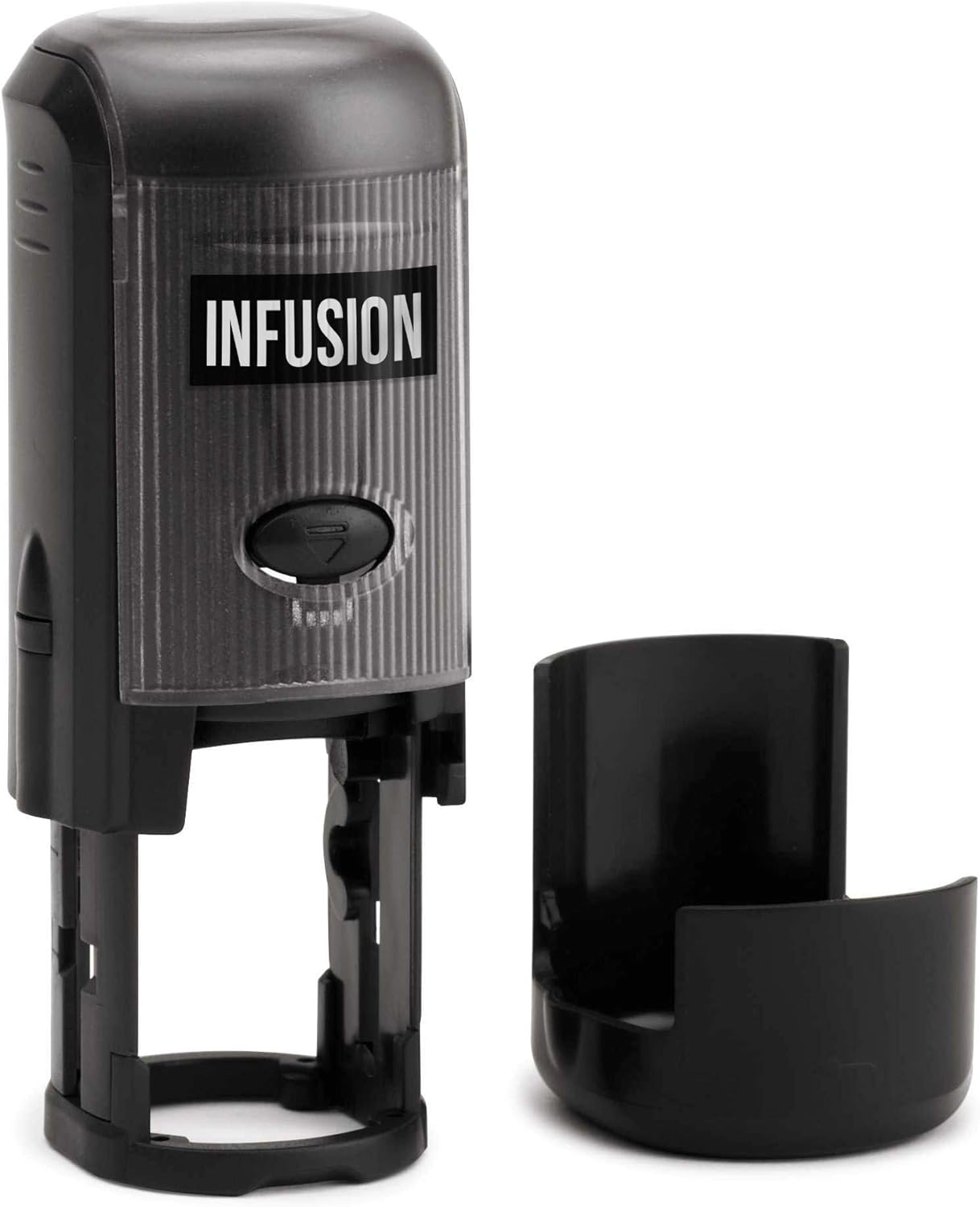 Infusion Custom Text Round Self-Inking Rubber Stamp (3/4" Diameter) - 1 Line of Text with Initial Line and Border
