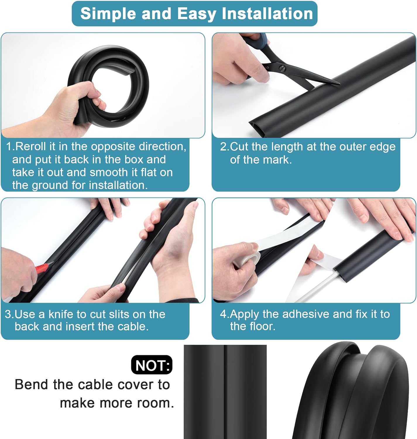 Cord Hider Floor, 3FT, Beige Cord Cover Floor, Cord Protector Floor Extension Cable Cover, Soft PVC Wire Covers - Cable Management Hide Cords on Floor - Cord Cavity: 0.7" (W) x 0.4"(H)