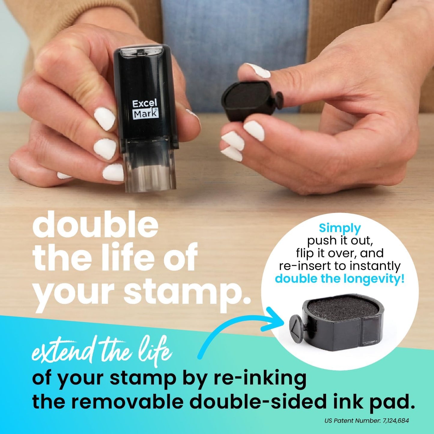ExcelMark Round Teacher Stamp - Smiley FACE 1 - Blue Ink