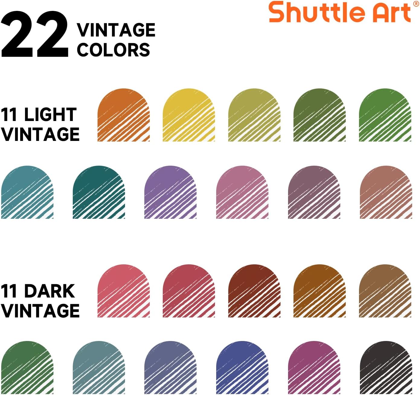 Shuttle Art Colored Retractable Gel Pens, 22 Unique Vintage Ink Colors, 11 Light and 11 Dark Vintage, Cute Pens 0.7mm Point Quick Drying for Writing Drawing Journaling Note Taking School Office Home