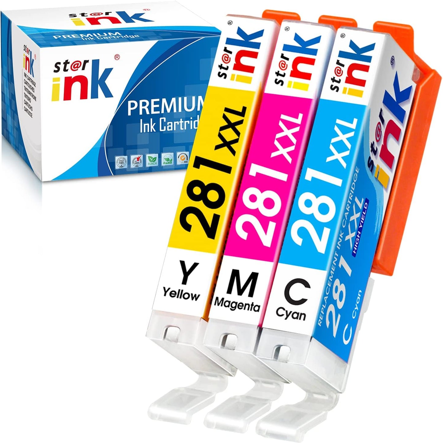 CLI-281XXL Cyan Magenta Yellow, Replacement for Canon 281 Ink cartridges Compatible with Canon TR8620a TR8520 TR8620 TS9120 TR7520 TR8600 TS6120 TS6220 TR8500 Printer, 3-Pack