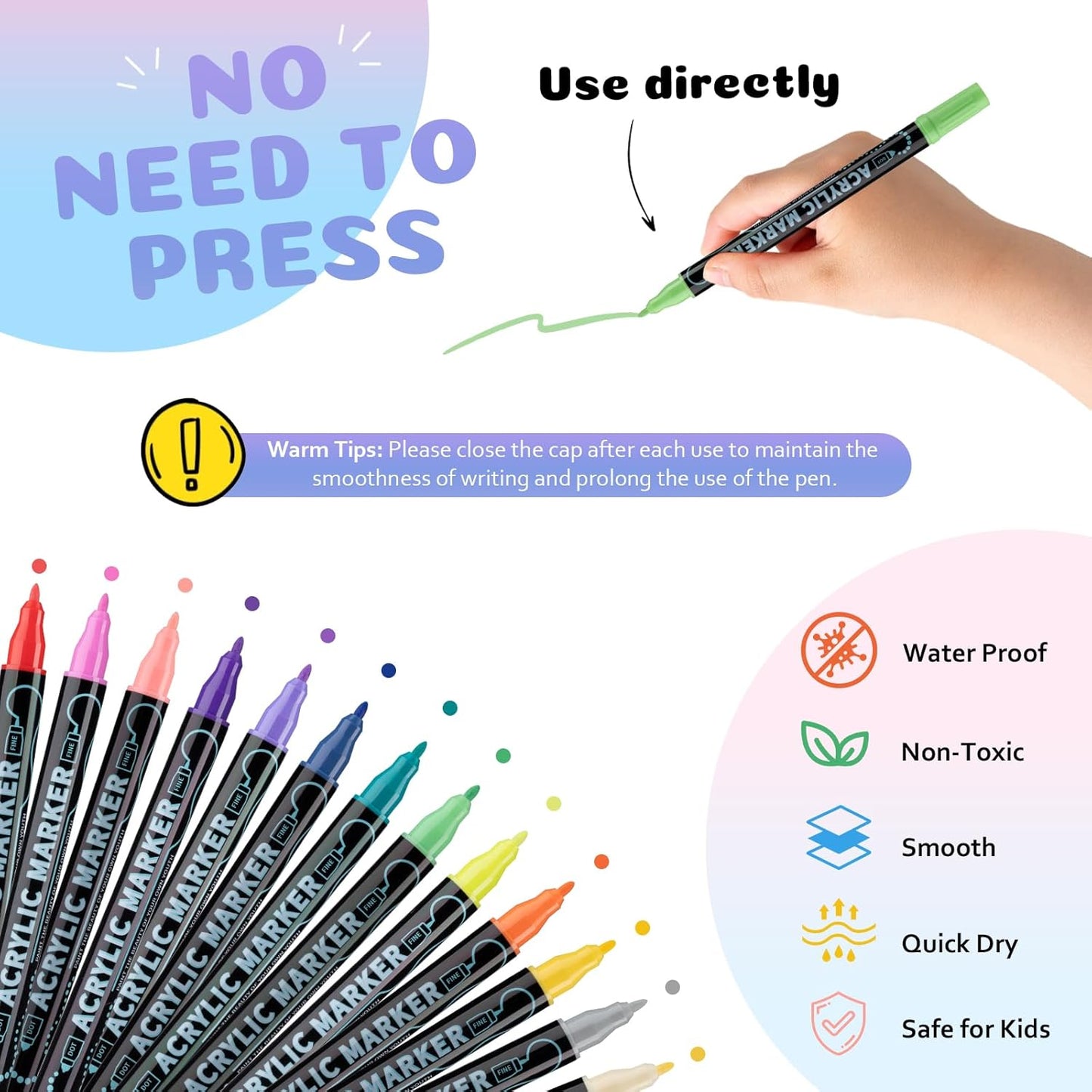 24 Colors Dual Tip Acrylic Paint Markers Pen, Double Tip Premium Markers for Wood, Rock Painting, Glass, Canvas, Stone, DIY Crafts Making Art Supplies