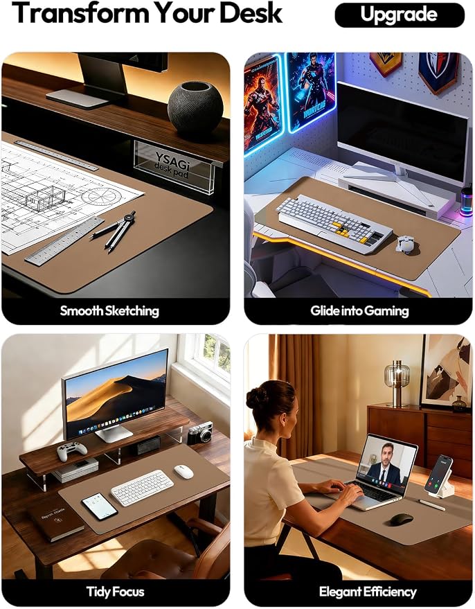 YSAGi Leather Desk Protector, Office Mat, Large Mouse Pad, Non-Slip PU Leather - Image 2