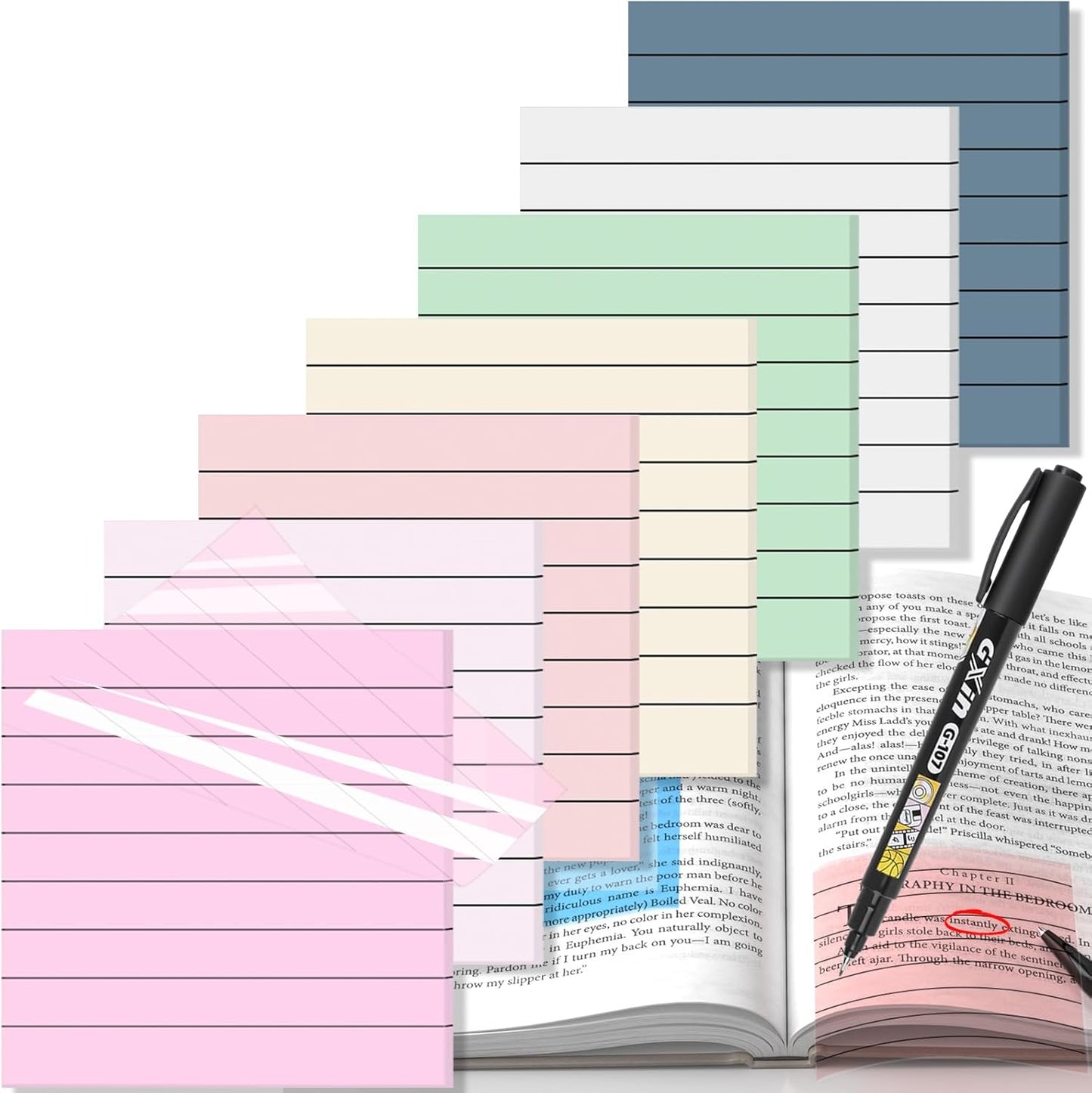 Transparent Sticky Notes with Lines, MEIGAONE 8 Pack Lined Sticky Note 3x3 Super Strong Adhesion, Waterproof Clear Sticky Note for Study, Book,Office,School Supplies