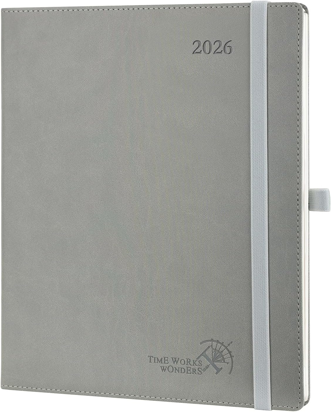POPRUN 2026 Planner (Large - 8.5'' x 10.5'') - 2026 Weekly Calendar (Jan. 2026 - Dec. 2026) with Hourly Time Slots, Weekly/Monthly Appointment Book for Time Management - Leather Soft Cover - Grey