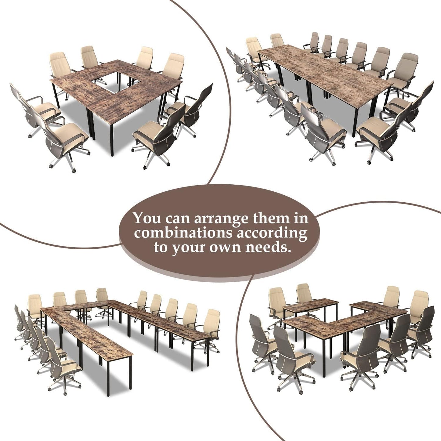 Bonzy Home Conference Tables 23ft Office Computer Desk for Meeting Room Study Writing Printer Podcast Table for 24 People Rustic Brown 10PCS 275.5"x47.2"x29.5"