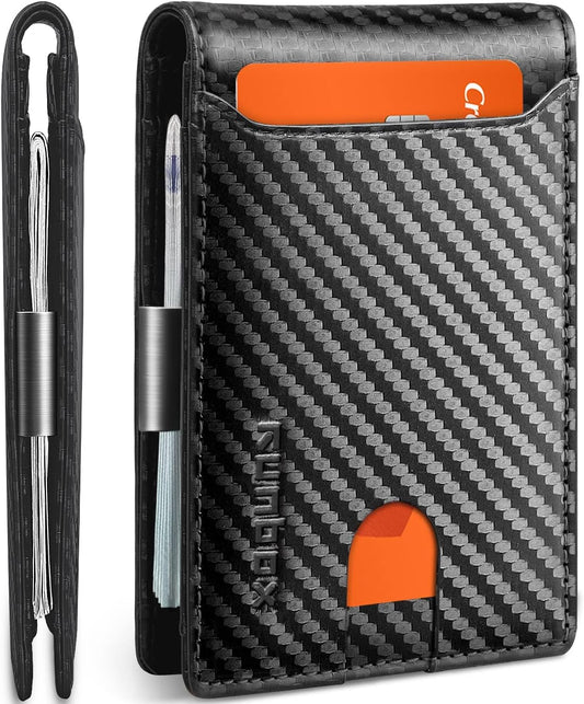RUNBOX Slim Wallets for Men - Leather Money Clip Mens Wallet - RFID Blocking Front Pocket Bifold Wallet - Thin Credit Card Holder with Gift Box