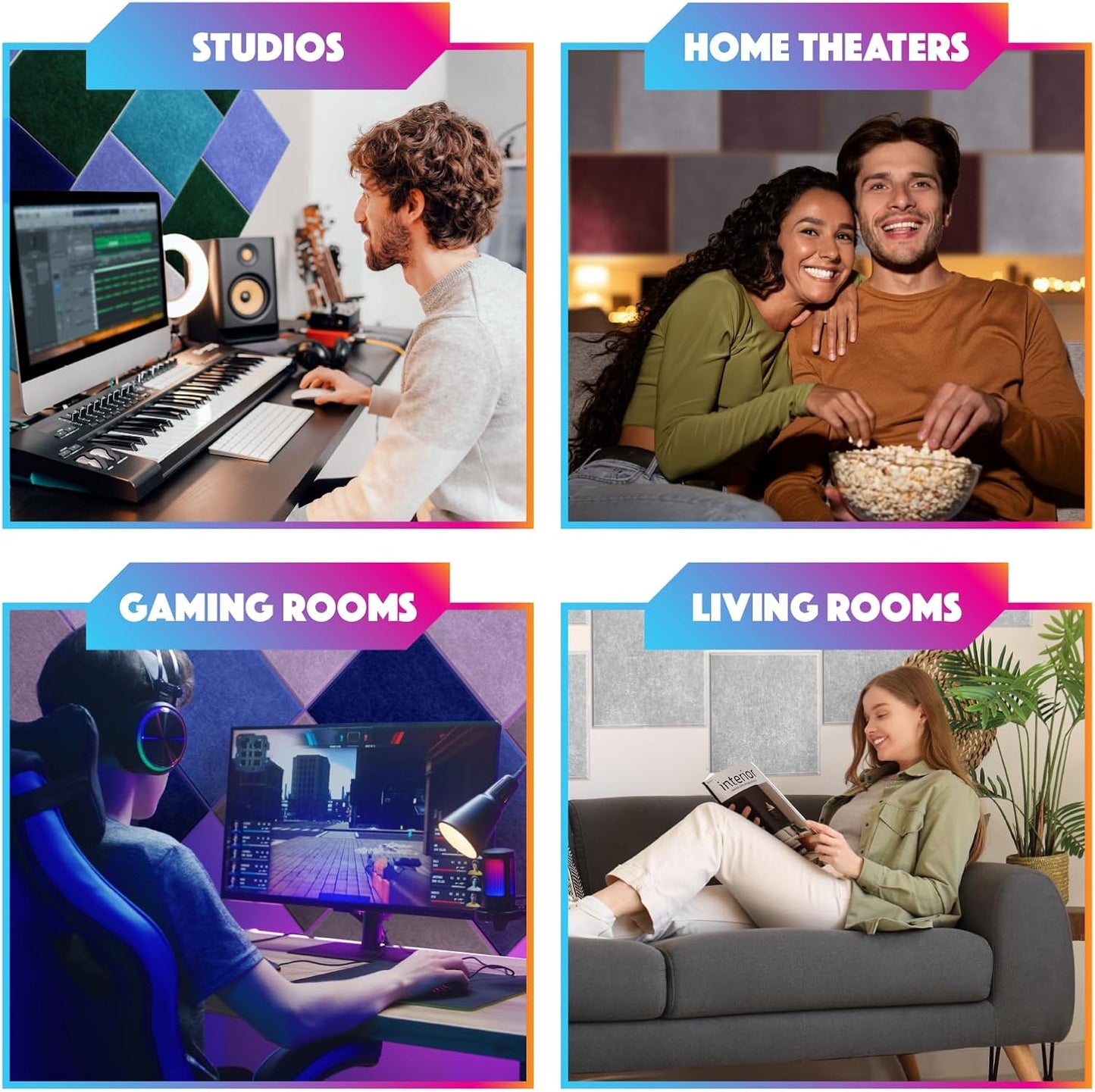 18 Pack Acoustic Panels Self Adhesive Sound absorbing Wall Panels, High Density Dampening Panel, 12X12X0.4 Inch Square Wall Panels in Home,Office,Reccording Room,Studio (Light Turquoise)
