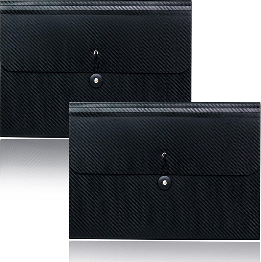 Cesil 2Pcs Expanding File Folders, 13 Pockets File Organizer Accordion File Holder with Elastic Buckles Closure, A4 Paper Document Organizer for Home School Office