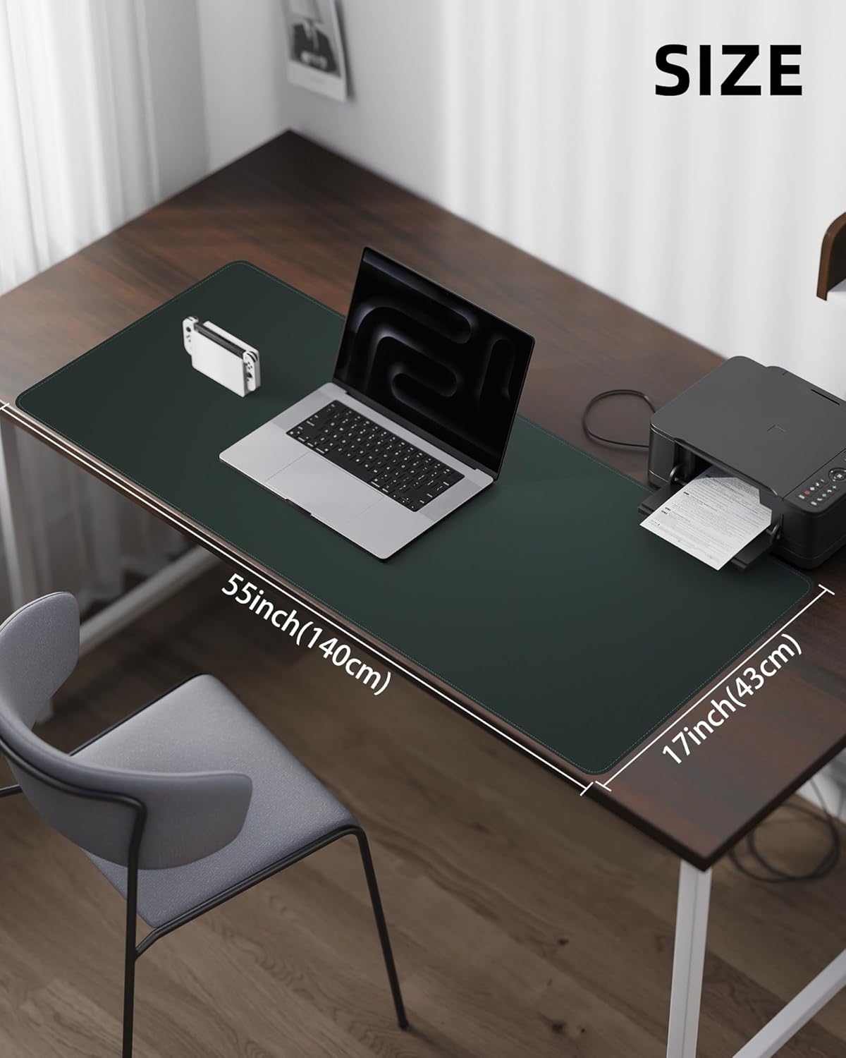 Large Desk Mat 55"x17" - Premium Non-Slip Desk Pad, Waterproof and Scratch-Resistant Office Desk Protector, Large Desk pad Workspace Mat for Home and Office(Dark Green)