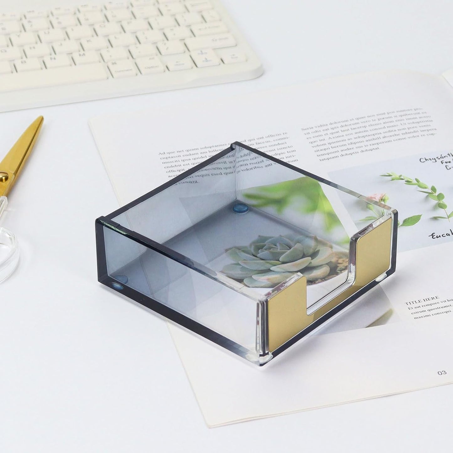 MultiBey Gradient Acrylic Sticky Note Holder, Clear Acrylic Post Note Pad Holder Memo Dispenser Desk Organizer Dispenser with Non-Slip Pads for Office Home Decor (Black)