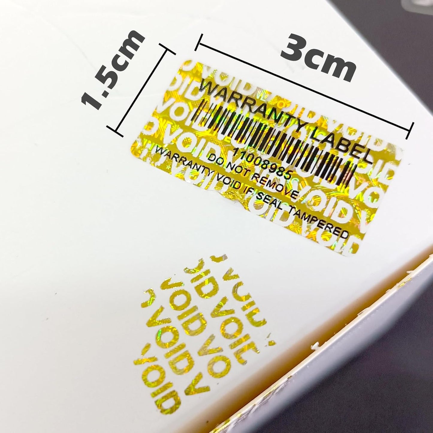 300pcs Tamper Proof Stickers Hologram Security Labels Genuine Warranty Seal with bar Code Unique Serial Number(1.2 X 0.6 Inch,Gold,GQYH)
