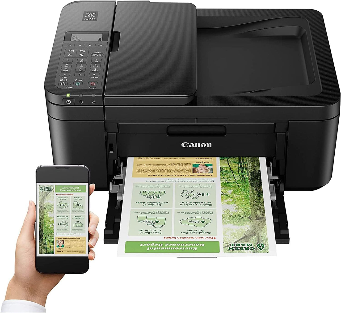 Canon PIXMA TR4720 All-in-One Wireless Printer with Auto Document Feeder, Mobile Printing, Copy, Fax and Scanner Black 5074C002 Bundle with DGE USB Connection Cable + Small Business Software Kit