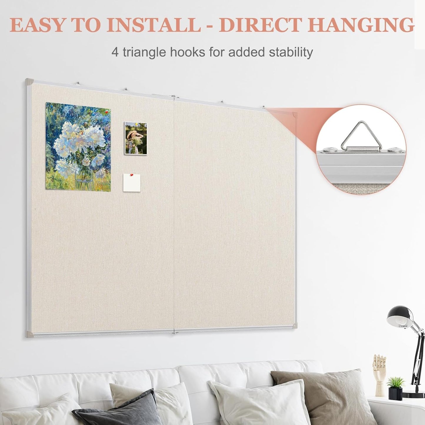 Double-Sided Large Cork Board with Linen, 48" x 36" Foldable Hanging Aluminum Framed Bulletin Board, Vision Board Pin Board Corkboards for Walls, Office, School Decor, 20 Pushpins