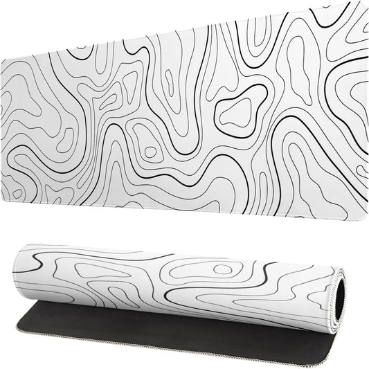 Extended Gaming Mouse Pad, Large Gaming Mouse Waterproof with Stitched Edges, Non-Slip Desktop Pad for Home and Office, Level Up Your 31.5x11.8 Inch… (White Topographic)