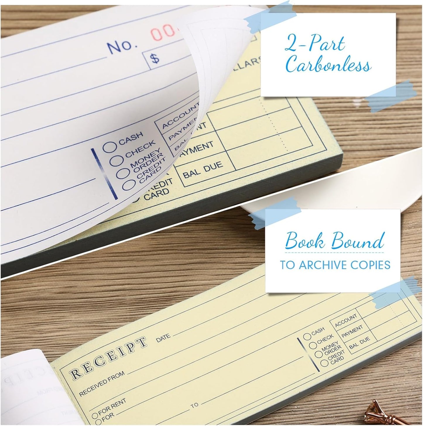 Crtiin 5 Pads Money and Rent Receipt Book 2.75 x 7.2 Inch Bound Cover 2 Part Carbonless Receipt Book with Carbonless Copies Receipt Log Book 50 Sets Per Book