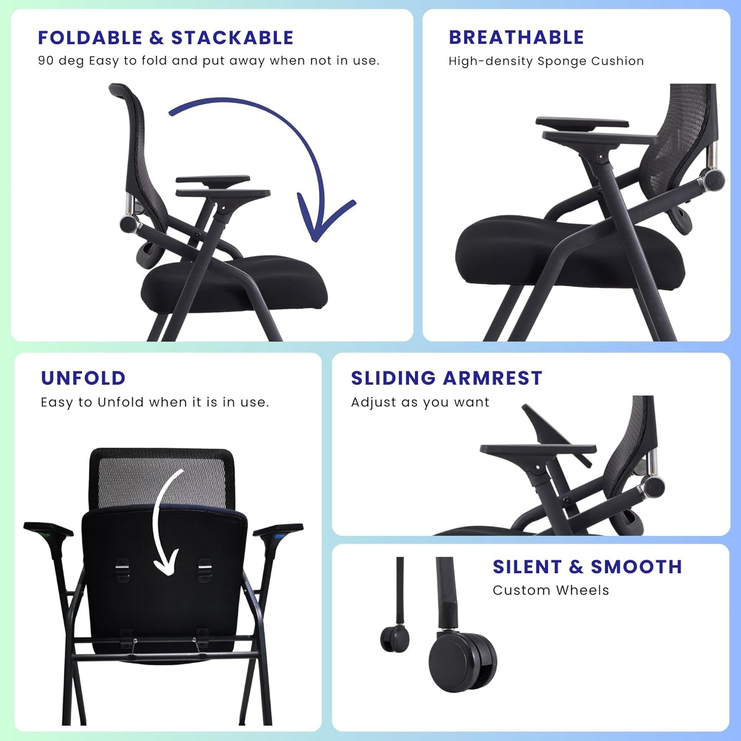 20 Pack Stackable & Foldable Conference Room Chairs with Lumbar Support, Armrest - Ergonomic Mesh Bouncing Back for Office Meeting, Conference, Reception and Training Room Chair