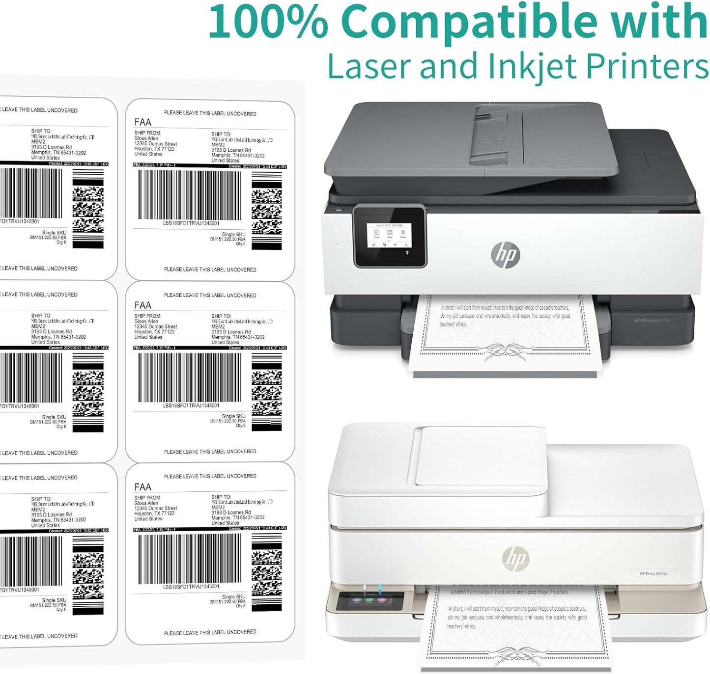 6 UP Labels, 4" x 3-1/3" Shipping Address Labels for Laser Inkjet Printer, Self Adhesive, Blank Mailing Sticker Paper (2000 Sheet=12000)