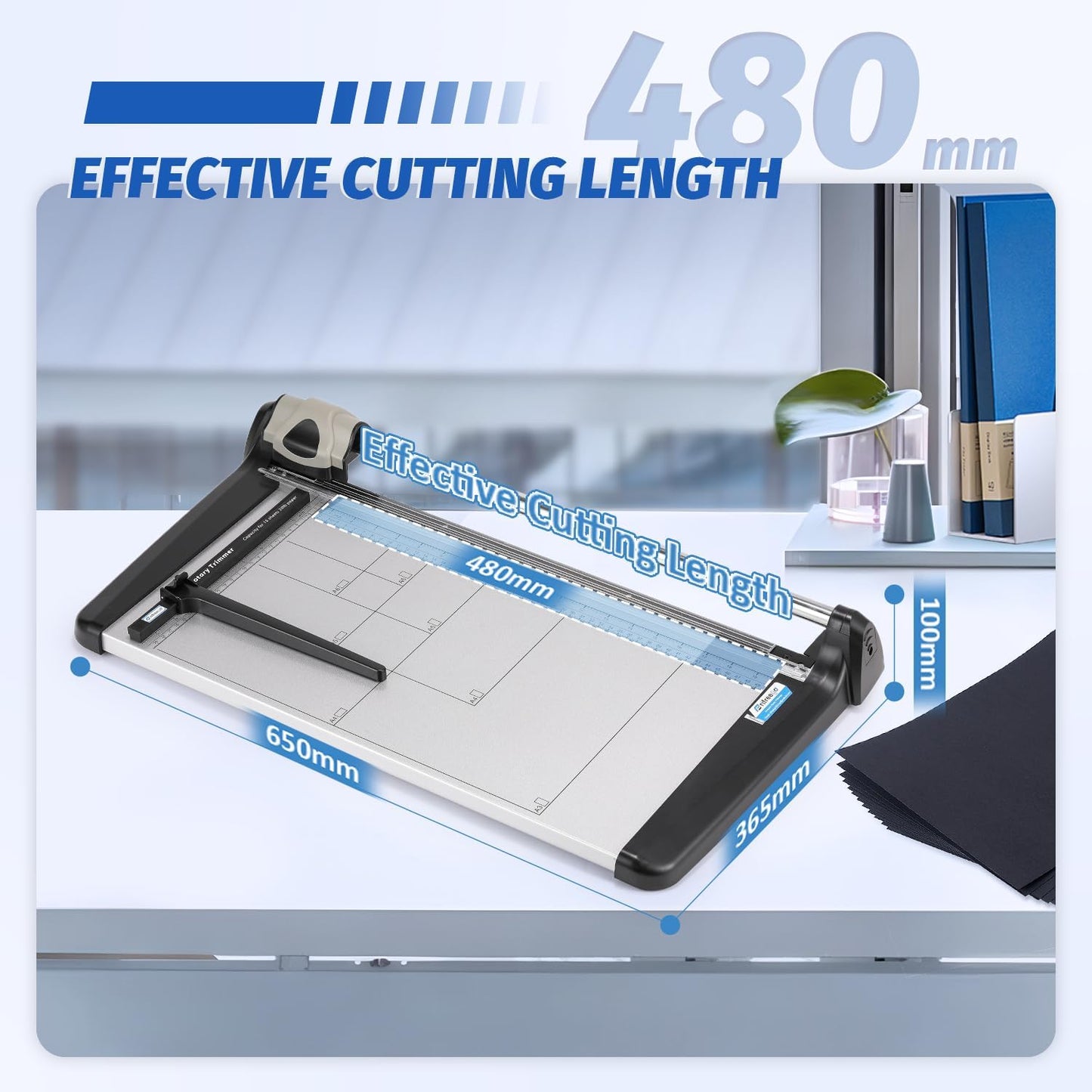 Rotary Paper Trimmer, 15 Sheets Heavy Duty Paper Trimmer, 480mm(18.90") Cutting Length, Commercial Grade Rotary Paper Cutter for Home/Office/School, Black & Silver
