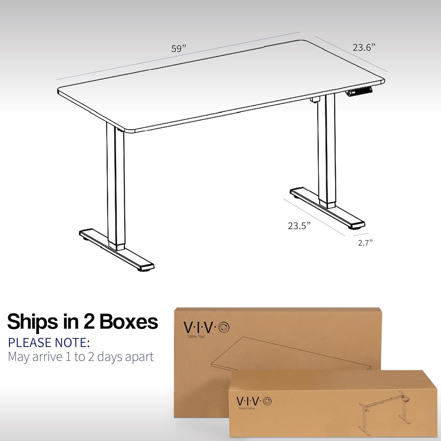 VIVO Electric 60 x 24 in Standing Desk, Memory Height Adjustment, 1B Series, One-Piece Black Top, Black Frame, DESK-KIT-1B6B
