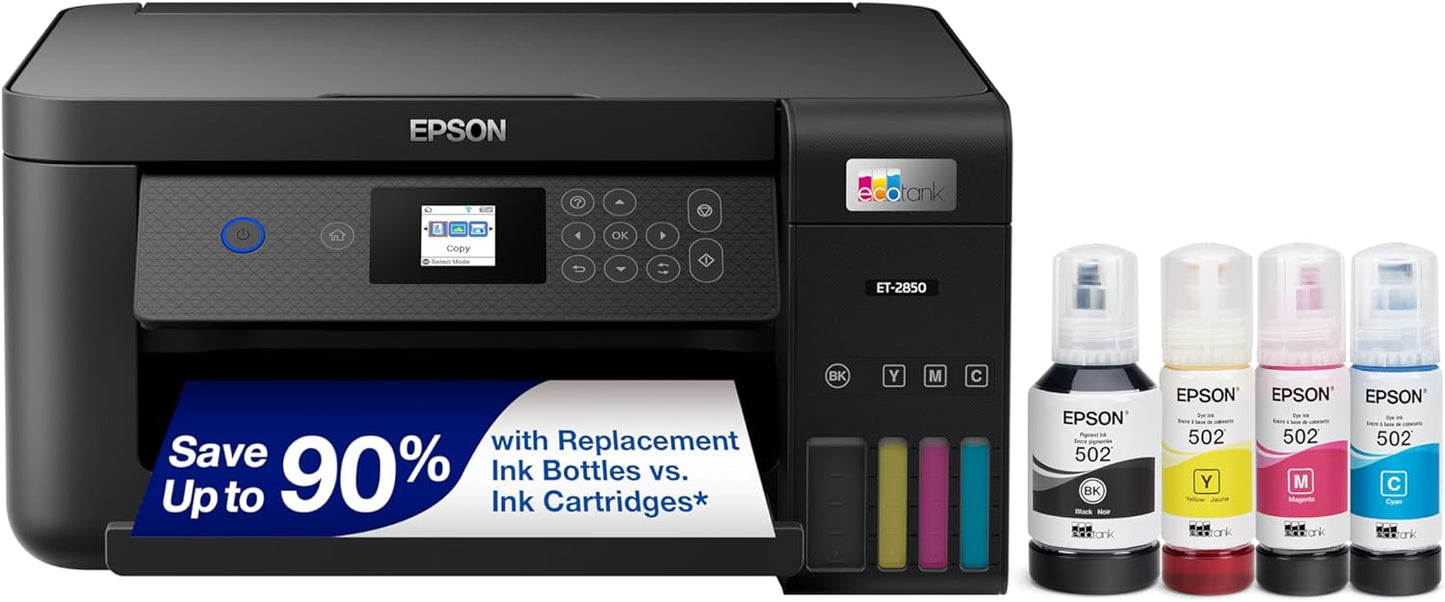Epson EcoTank ET-4800 Wireless All-in-One Cartridge-Free Supertank Printer with Scanner & EcoTank ET-2850 Wireless Color All-in-One Cartridge-Free Supertank Printer with Scan