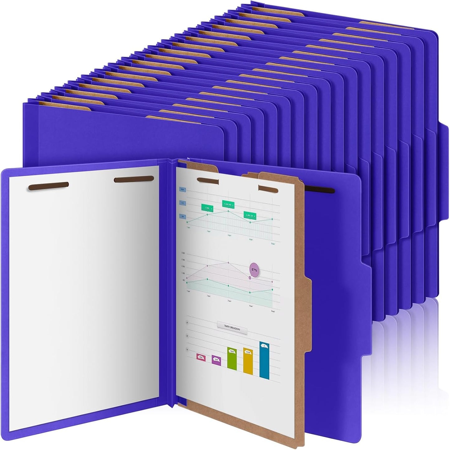 60 Pcs Classification Folders Letter Size, 1 Divider Pressboard File Folder with Fasteners, Expanding File Organizer Bulk for Teachers, Clergy, Office, Church, Christmas Donations (Purple)