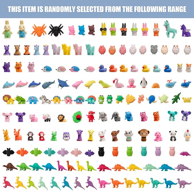 182pcs 3D Cute Kids Erasers, Random Desktop Pet Toys Gifts, Classroom Rewards - Image 6