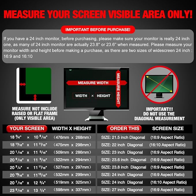 Computer Privacy Screen Filter for 22 Inch 16:10 Widescreen Monitor, - Image 2