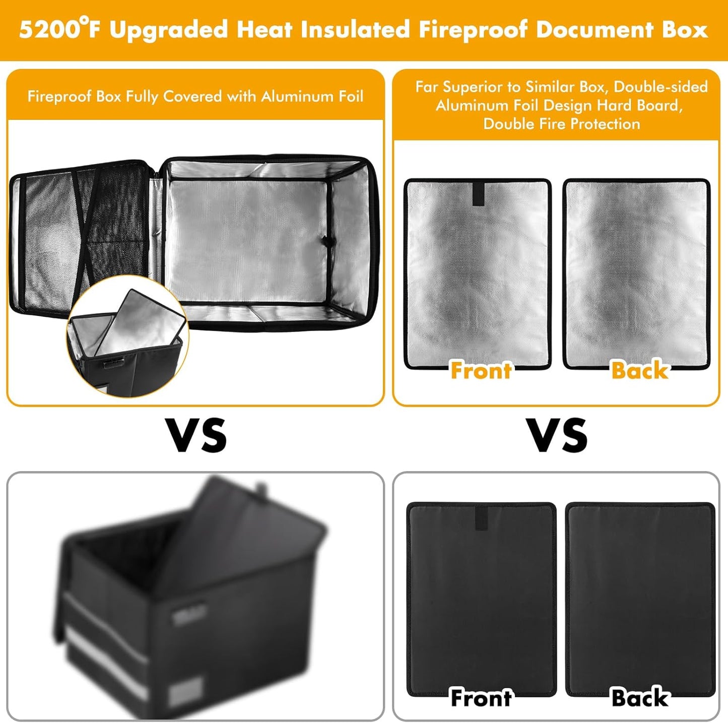 TOMKID 5200°F Fireproof Document Box, Fire Important Document Organizer with Lock, Upgraded Heat Insulated Filing Storage Cabinet Office Organization (5200°F Fireproof Box, Silver)