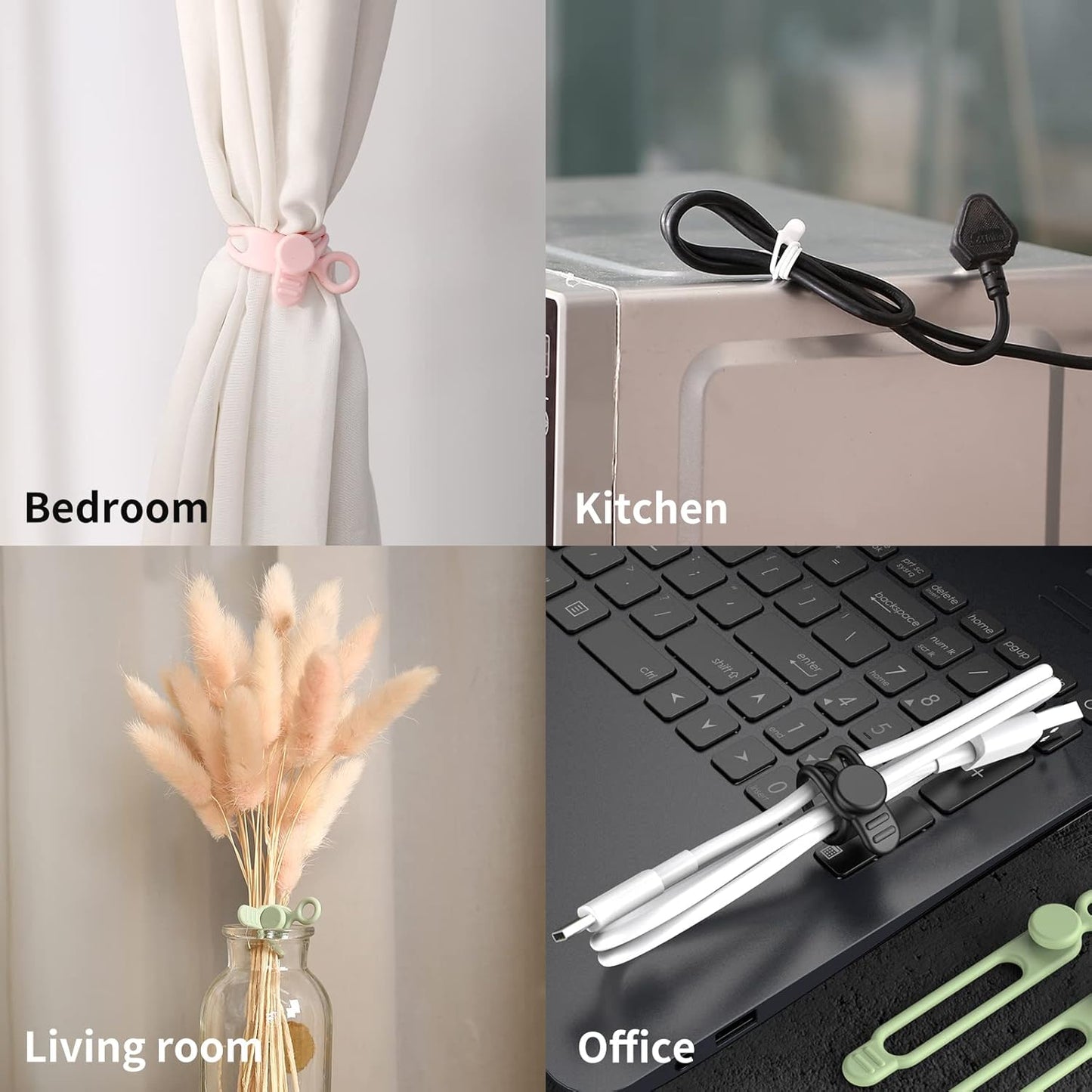 [20Park]UMUST Silicone Cable Ties, Reusable Cable Management Organizer,Cable Straps,Cord Ties,Multipurpose Elastic Cord Organizer for Bundling and Fastening Cable Cords Wires(pink)