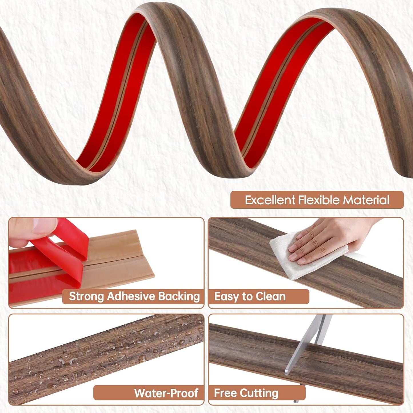 Floor Cord Cover for Wires on Floor Self Adhesive Cord Hider Floor Cable Management Wire Covers for Cords Protector Prevent Cable Trips Cord Cavity W 0.32" x H 0.32", Misty Brown Wood, 20Ft