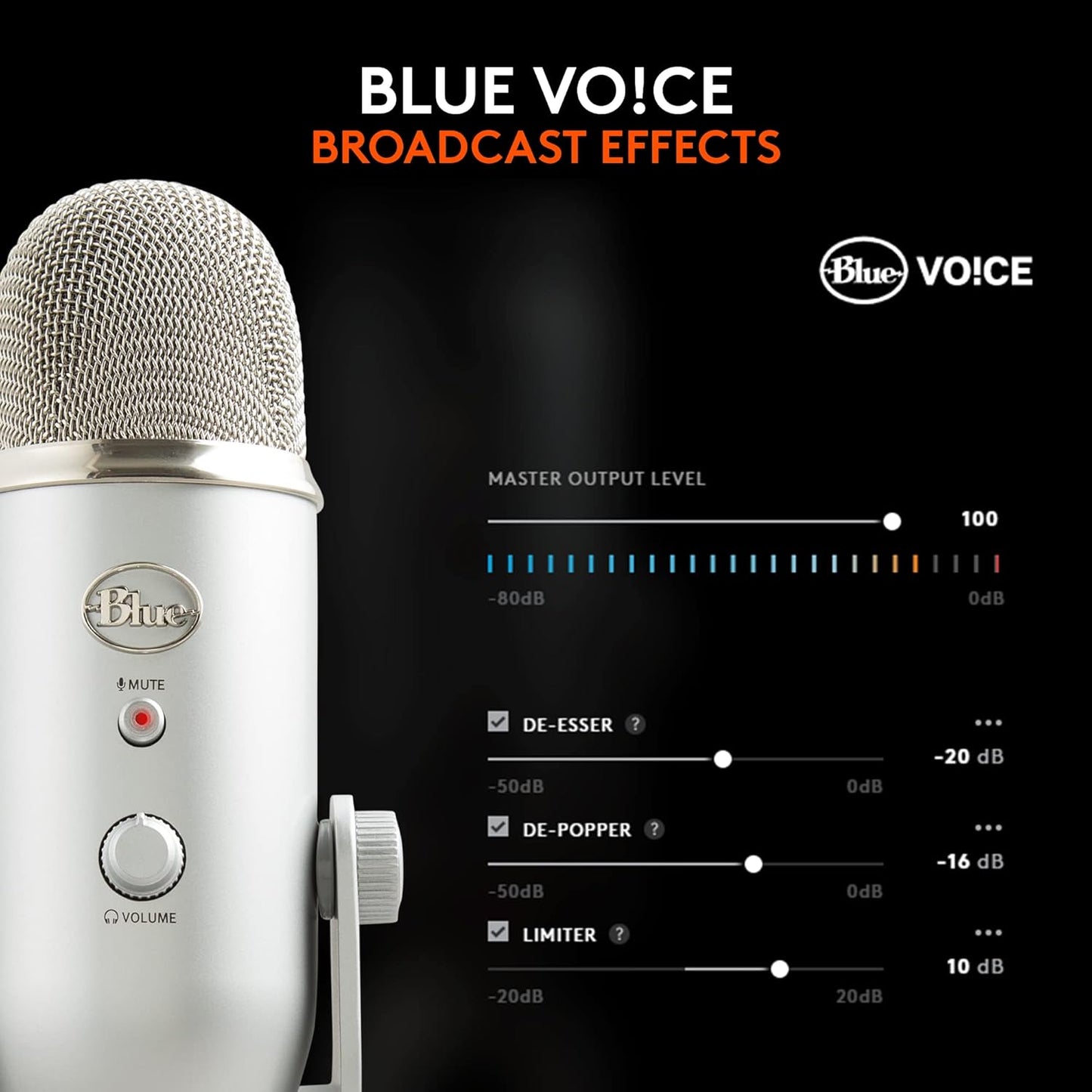 Logitech Creators Blue Yeti USB Microphone for Gaming, Streaming, Podcast, YouTube, Discord, PC, Studio Sound, Plug & Play-Silver
