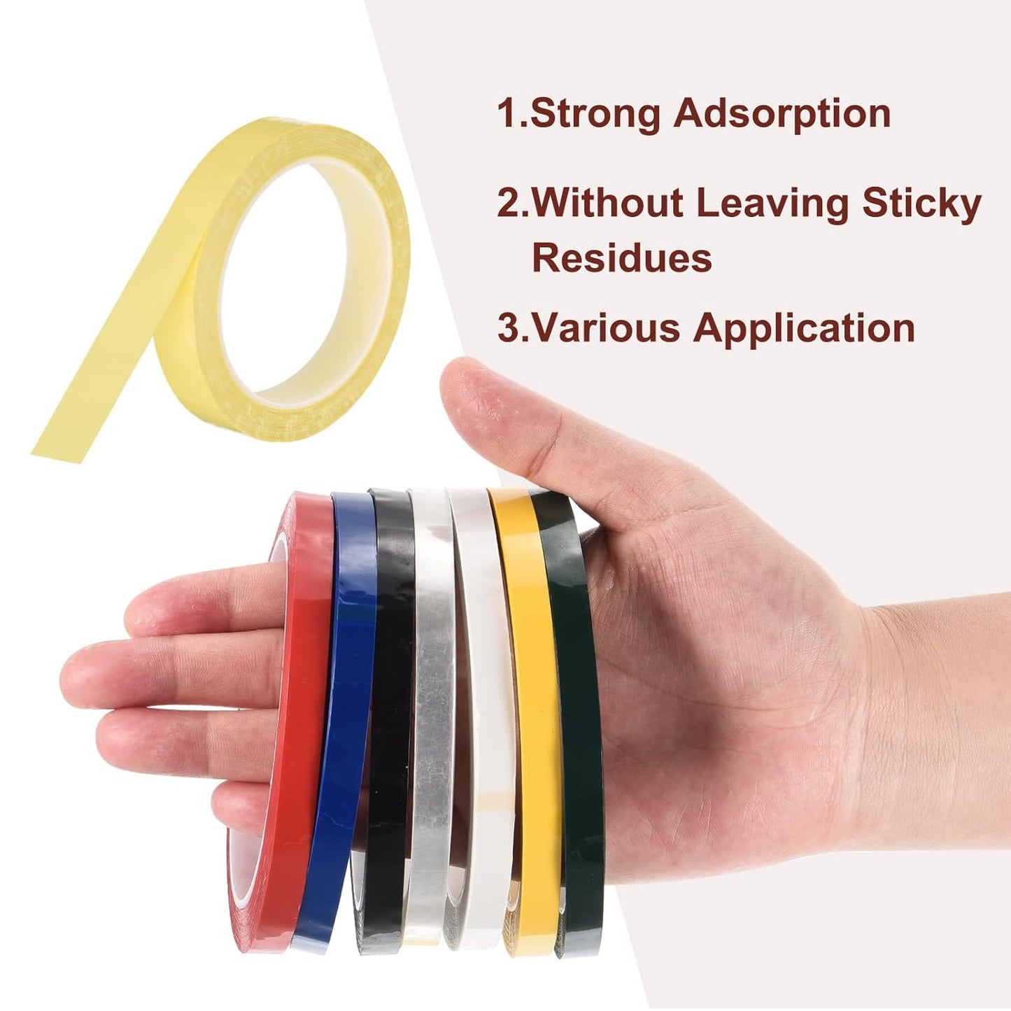 MECCANIXITY 6 Rolls Whiteboard Tape Graphic Chart Tape 18mm 54.7 Yard Art Tape Thin Self-Adhesive Pinstripe Tape Masking Tape for Gift Wrapping Craft Supplies, Light Yellow
