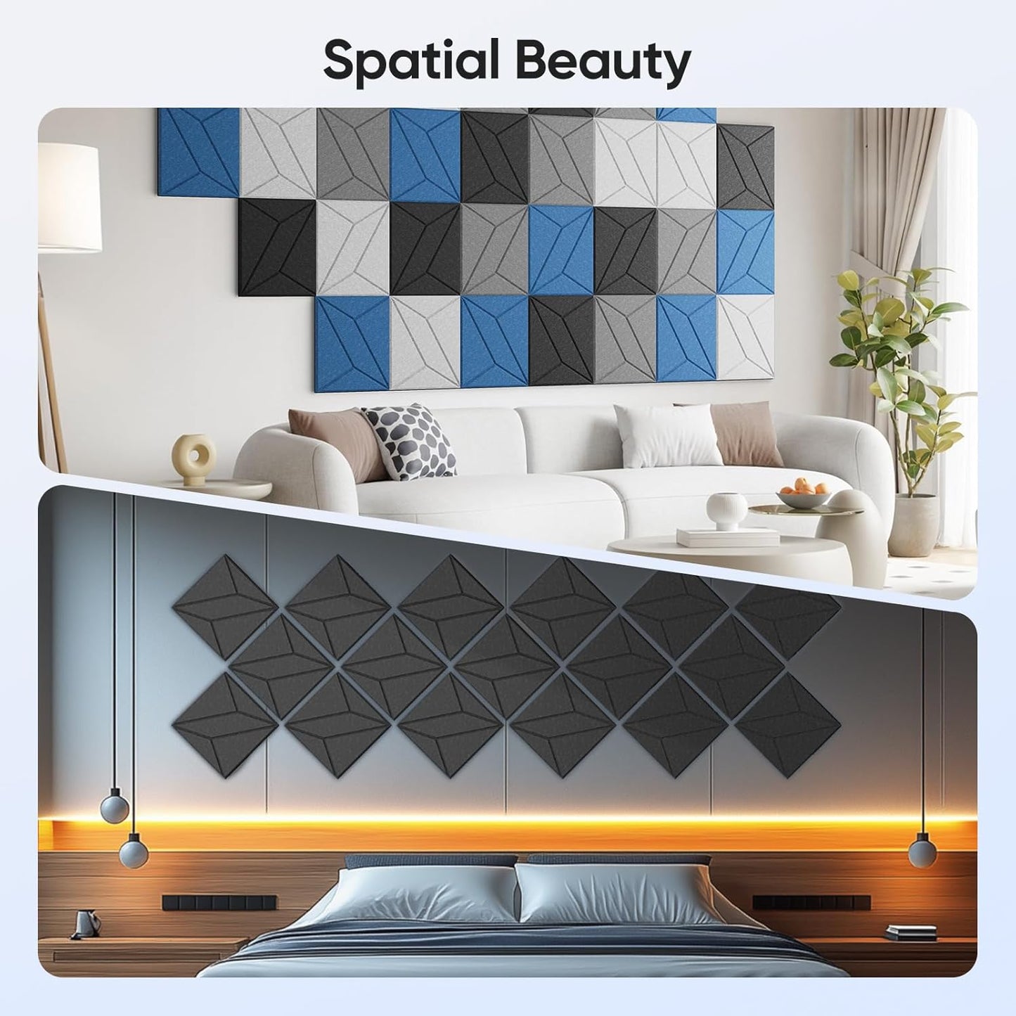 12 Pack 12" X 12" X 0.4" Acoustic Panels for Wall Sound Absorbing, P-Stripes Square Self-Adhesive Sound Panels, High Density Suitable for Multiple Scenarios(MoonLight Gray)