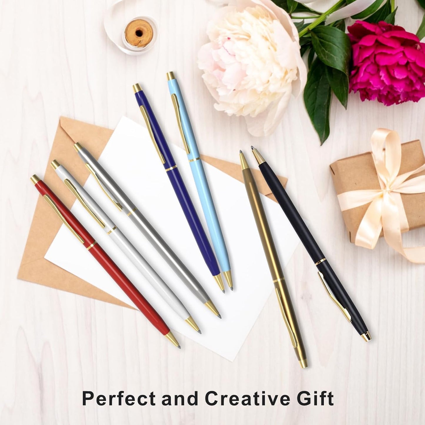 Cambond Ballpoint Pens Blue Pens - Fancy Pens Black Ink 1.0 mm Medium Metal Pen Retractable Smooth Writing for Men Women Police Uniform Office Business, 10 Pack (Blue)