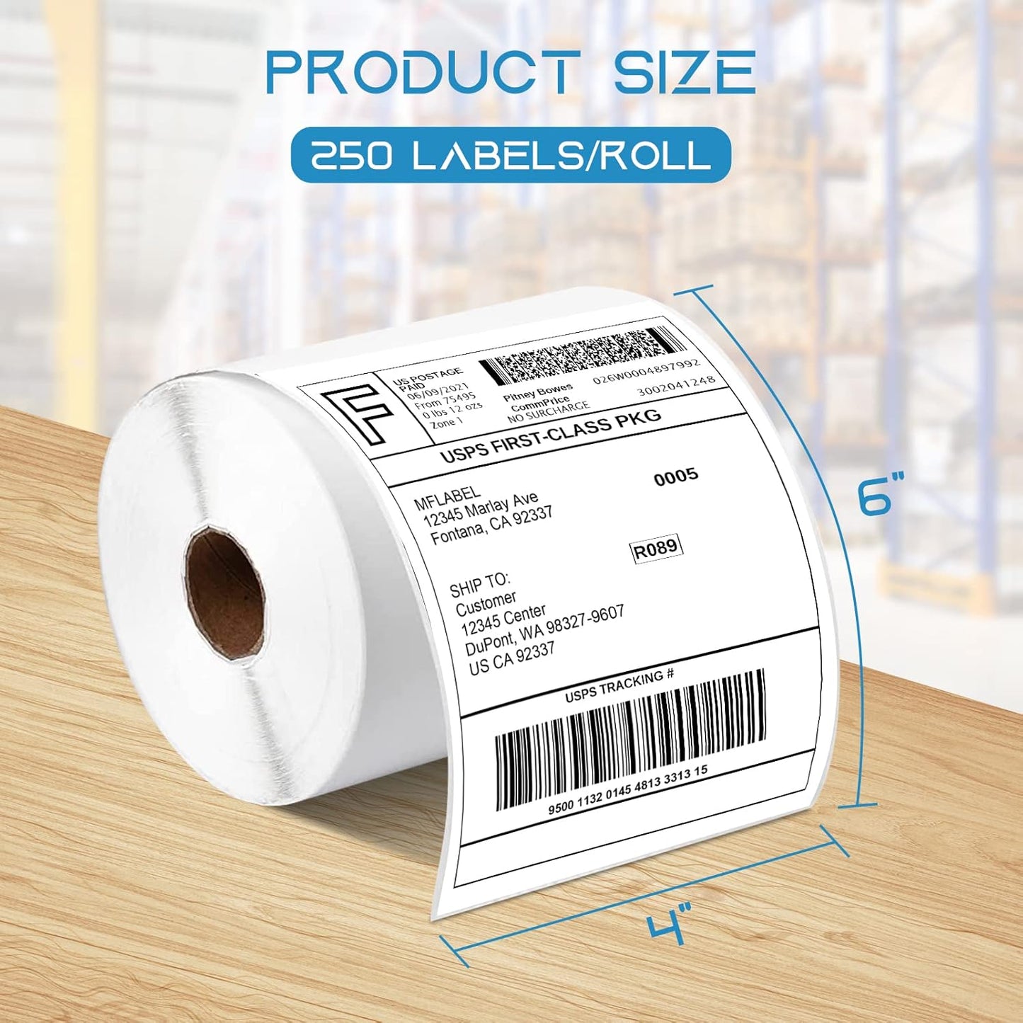 MFLABEL 4x6 Thermal Shipping Labels - 20 Rolls of 250, Perforated & Smudge-Proof Direct Thermal Labels Compatible with Rollo, Zebra, Munbyn |for Amazon USPS UPS FedEx Shopify (Not for Dymo/Brother)