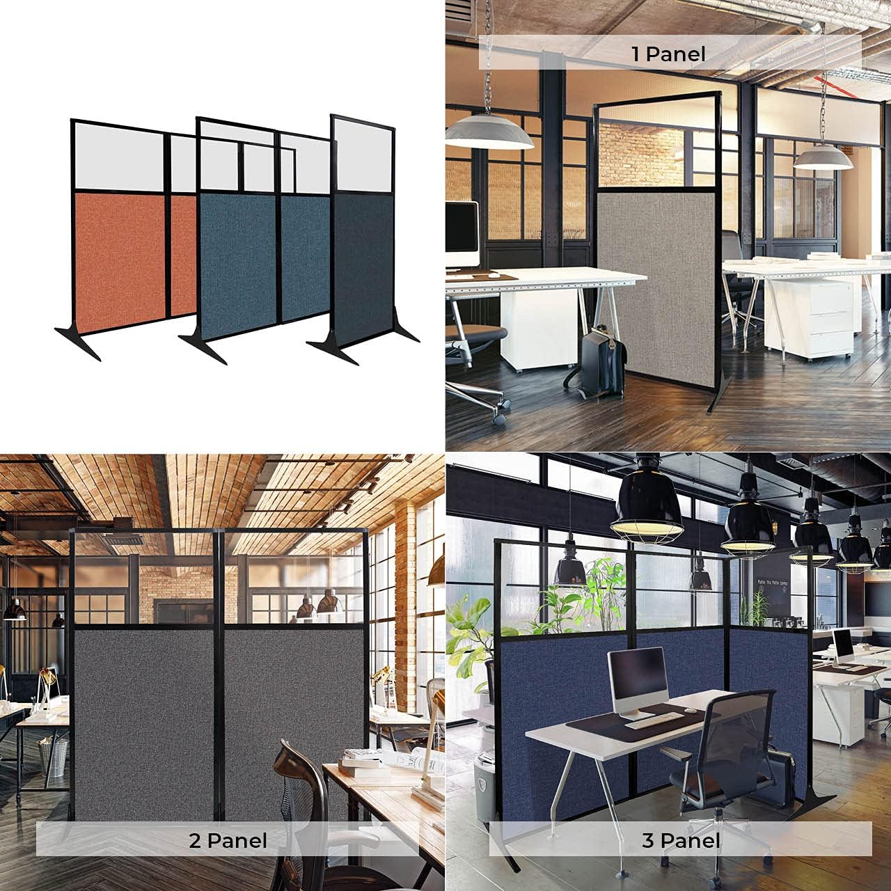 Versare Workstation Partition | Portable Wall Divider | Modern Office Cubicle | Free Standing Privacy Screen | Flexible Work Space | 66" x 70" W/Window, Royal Blue Fabric Panels