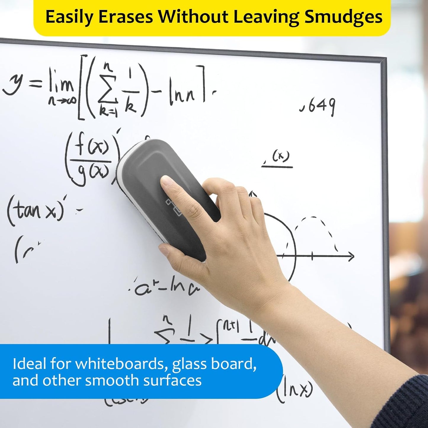 maxtek Dry Erase Eraser, Magnetic White Board Erasers - 2 Pack, Glass Whiteboard Eraser for Office and School Supplies (Gray)
